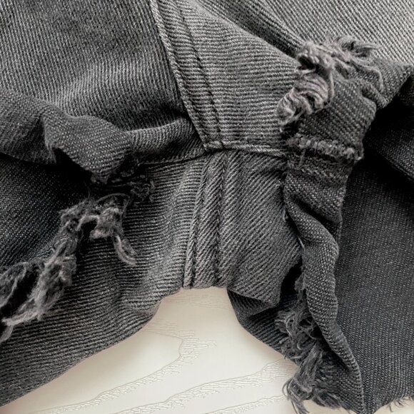 One Teaspoon Women's Bandit Jean Shorts 28 Black Cut Off Button Fly Distressed - Picture 7 of 8